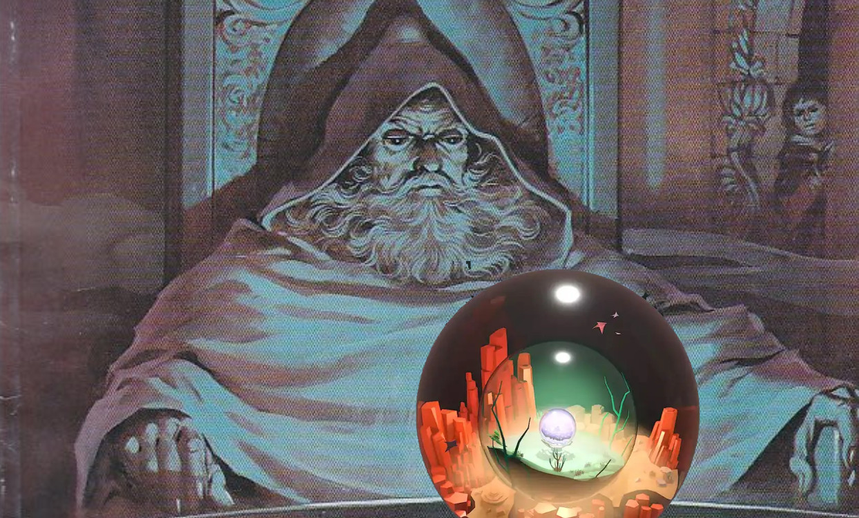 The meme of a wizard gazing at an orb but the orb has been replaced by the Cocoon orb within an orb.