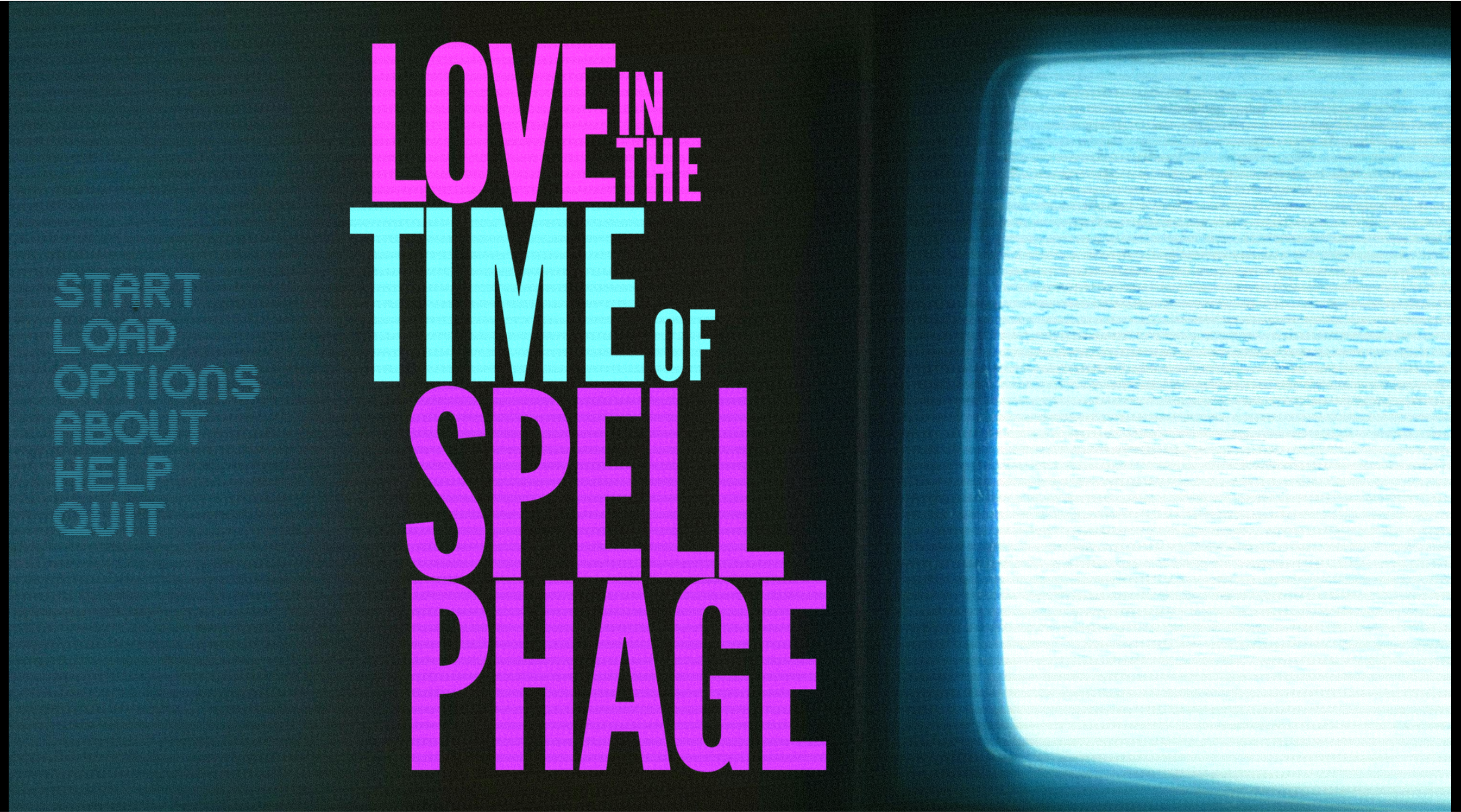 The menu screen for Love in the Time of Spellphage